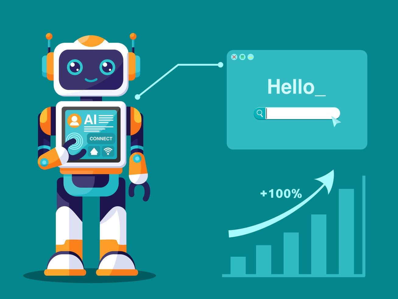 Robot for Ai technology power and futuristic flat design concept. vector