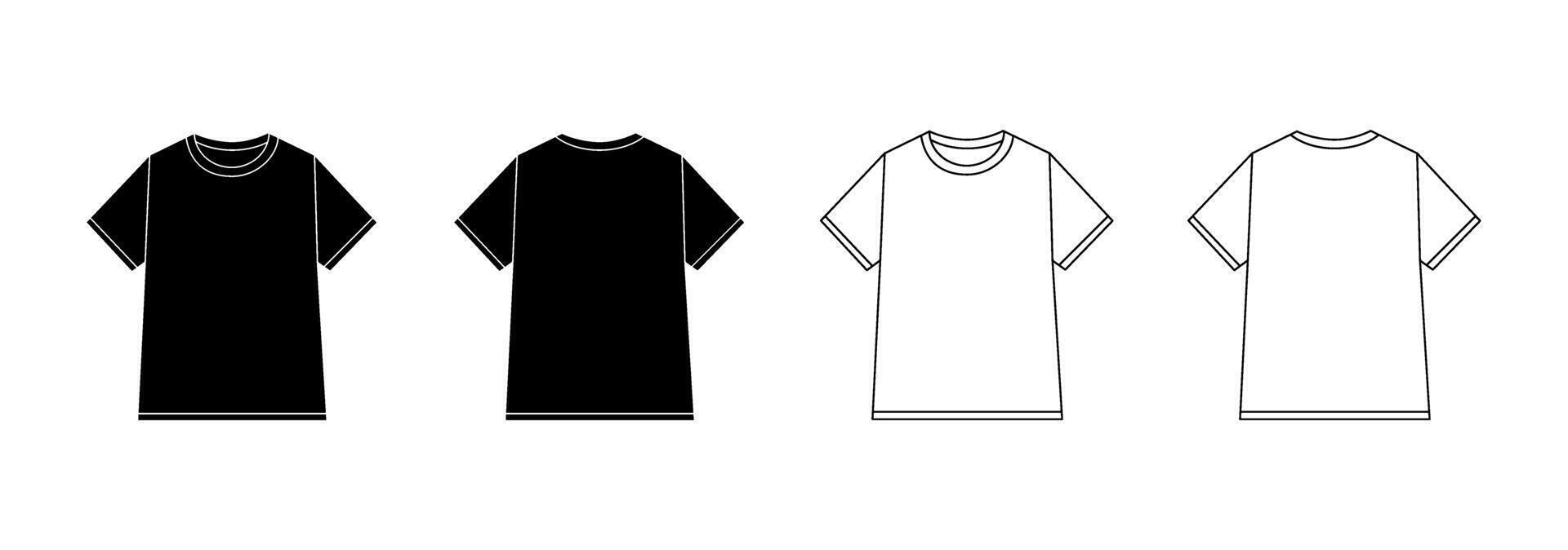 T-shirt template , front and back mock up outline and shape silhouette isolated on white background. flat technical drawing template. Unisex T-Shirt illustration, relaxed fit. vector