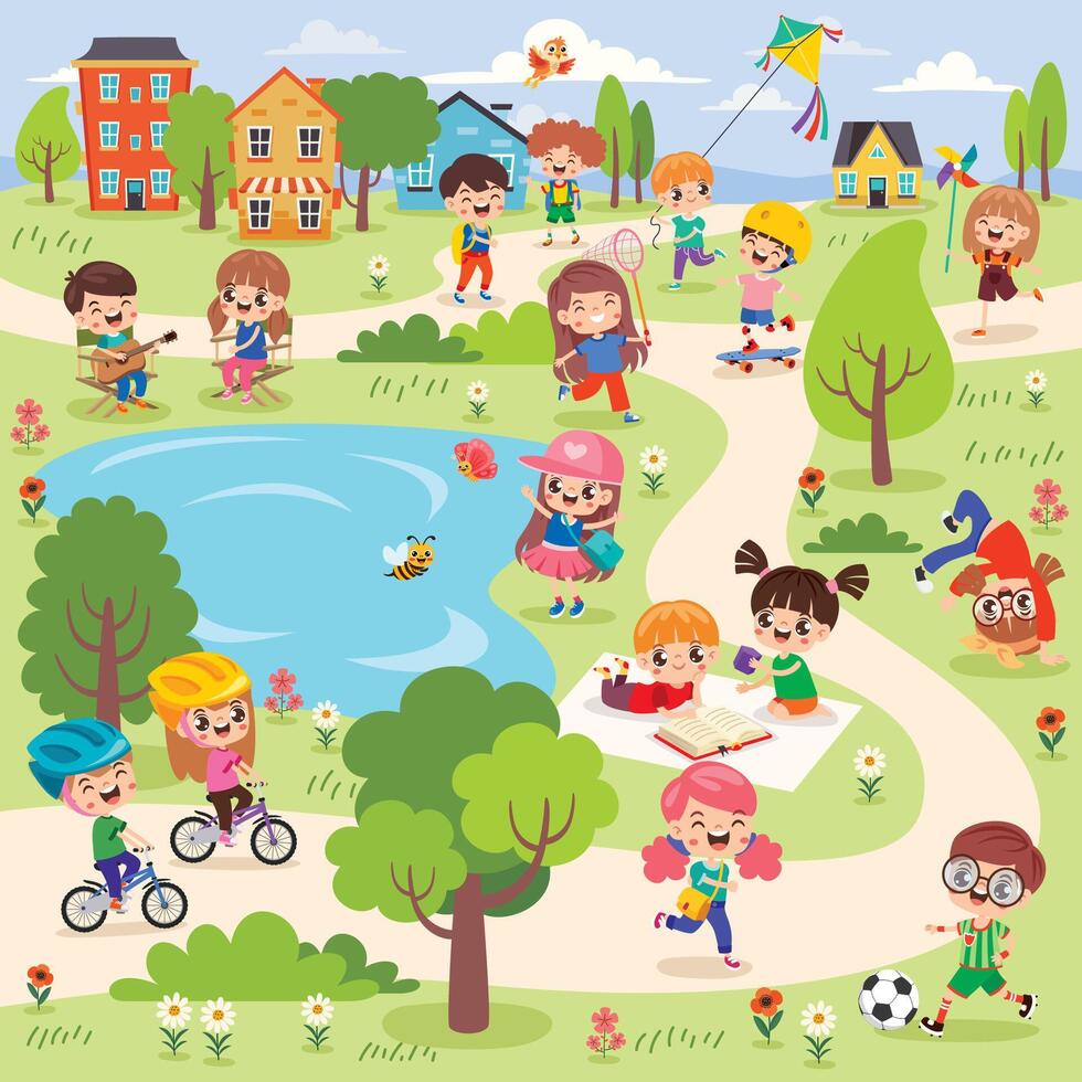 Children having fun in a park vector
