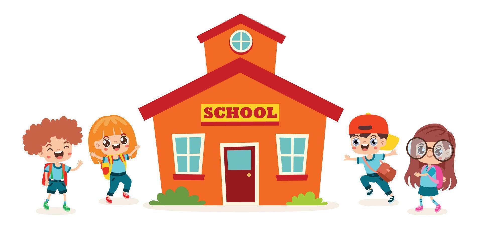Kids playing outside a school building vector