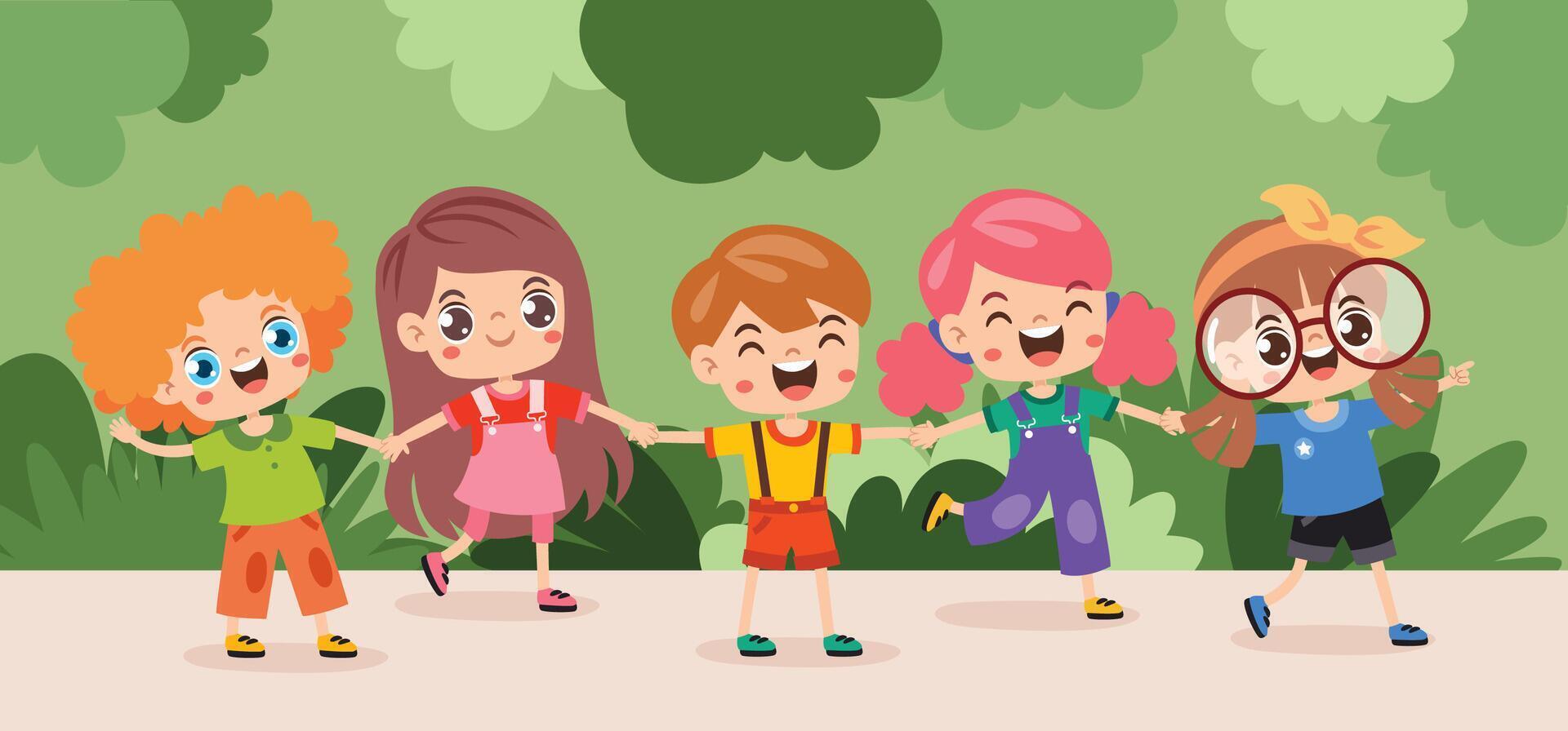 Colorful kids playing in a park vector