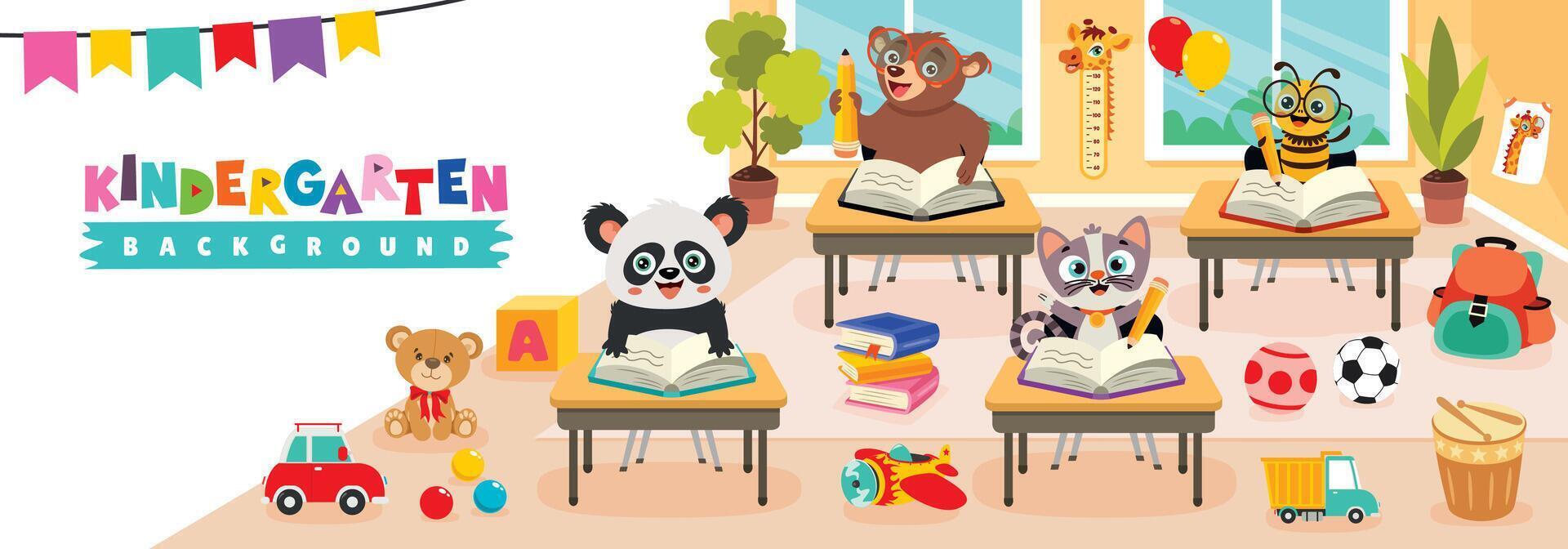 Colorful kindergarten classroom with animals vector