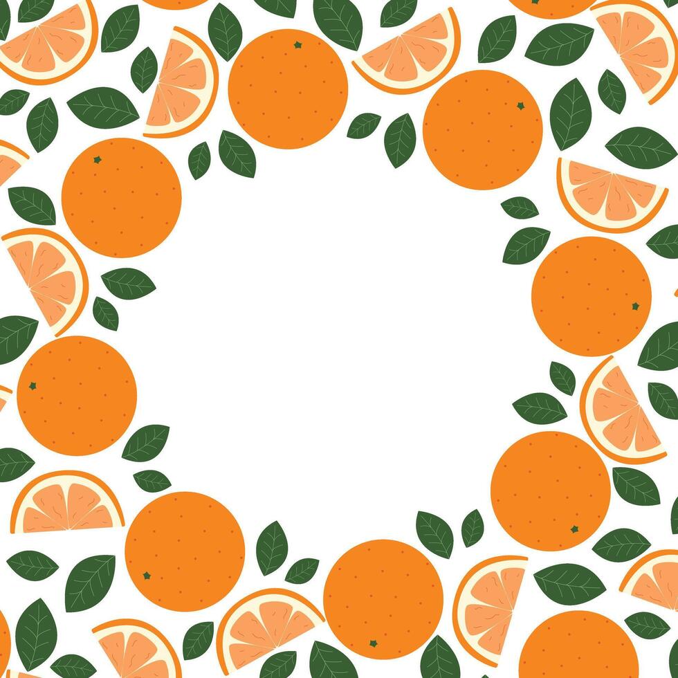 Square frame of ripe oranges and foliage vector