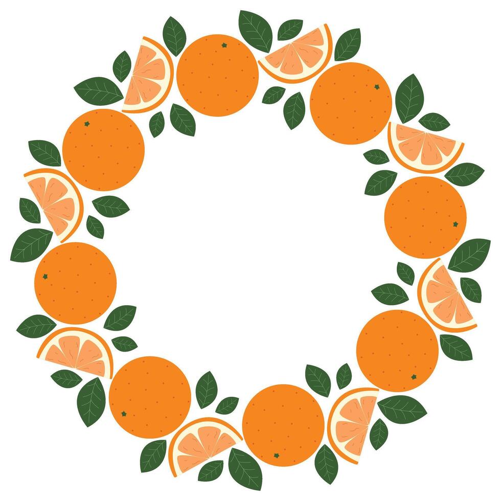 Tropical frame of ripe oranges and foliage vector