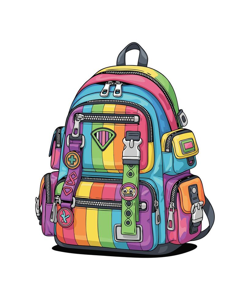 Colorful Rainbow Backpack with Stylish Accents vector