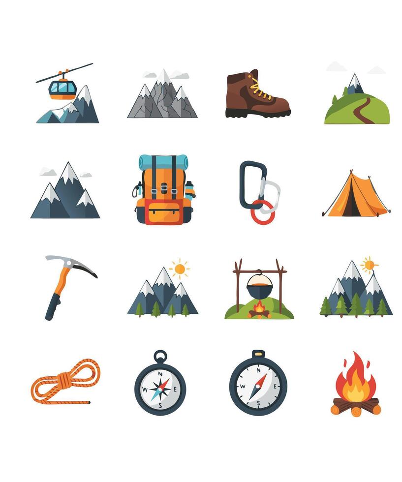 Camping gear icons vector