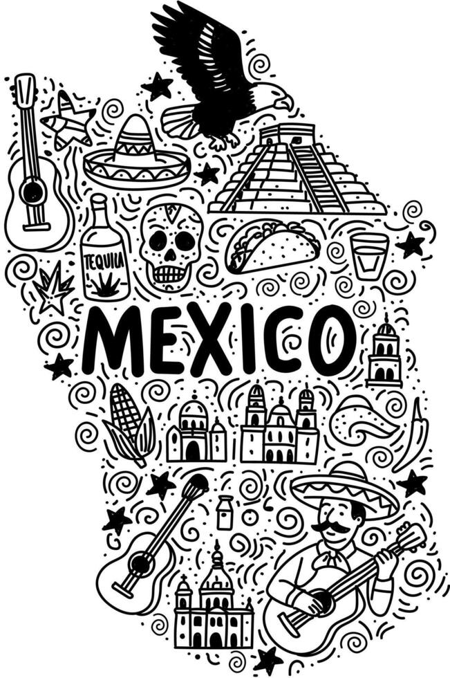 Mexico map with symbols vector