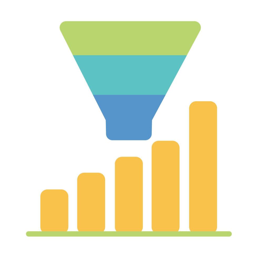 Marketing funnel with bar chart showing process, diagram for business analytics, data visualization and CRM strategy vector
