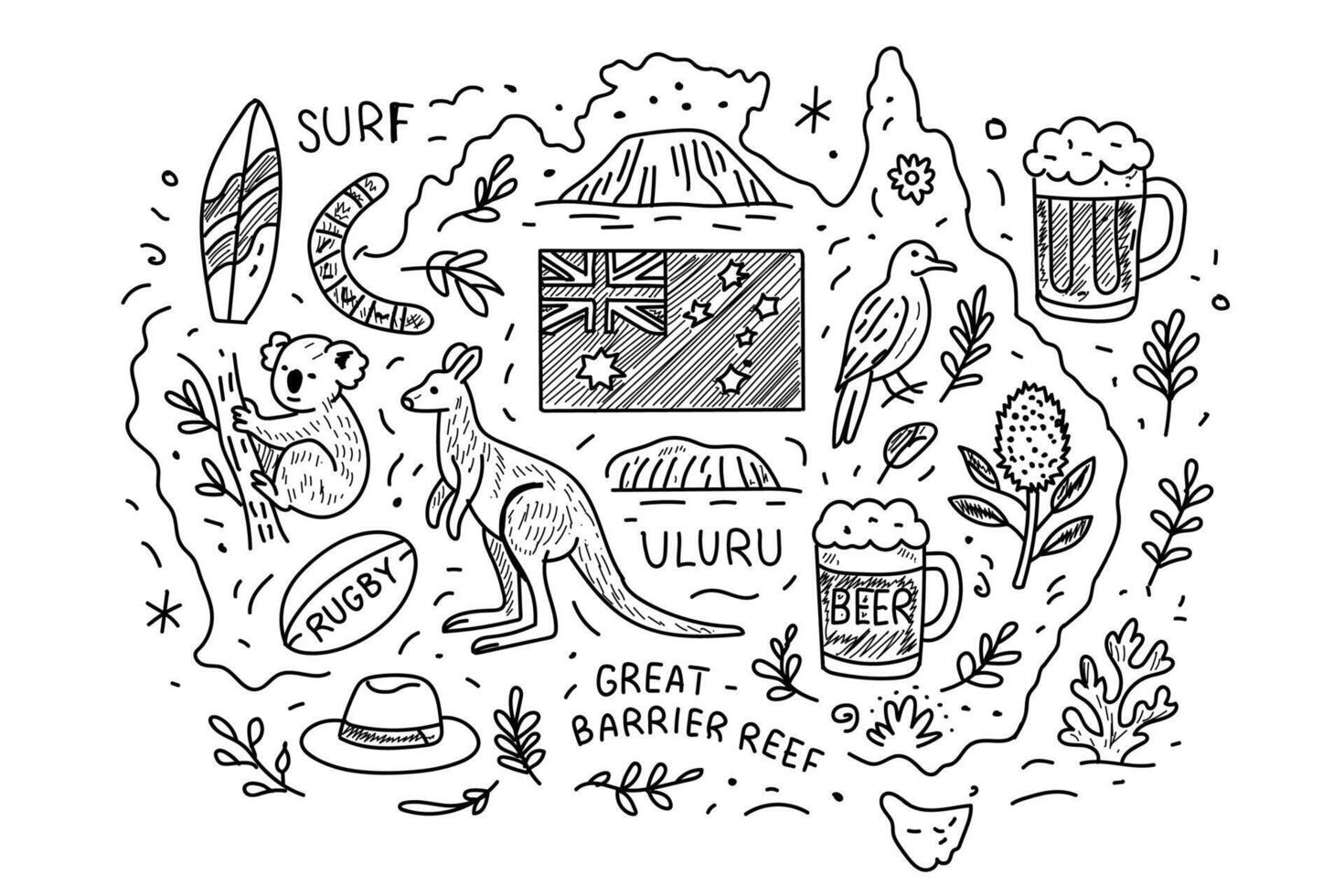 Australia map with various items vector