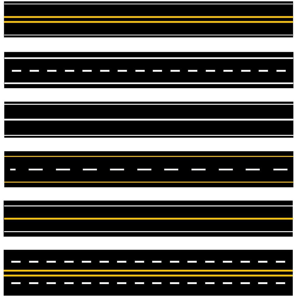 Set of seamless road markings on a white isolated background. highways. illustration vector