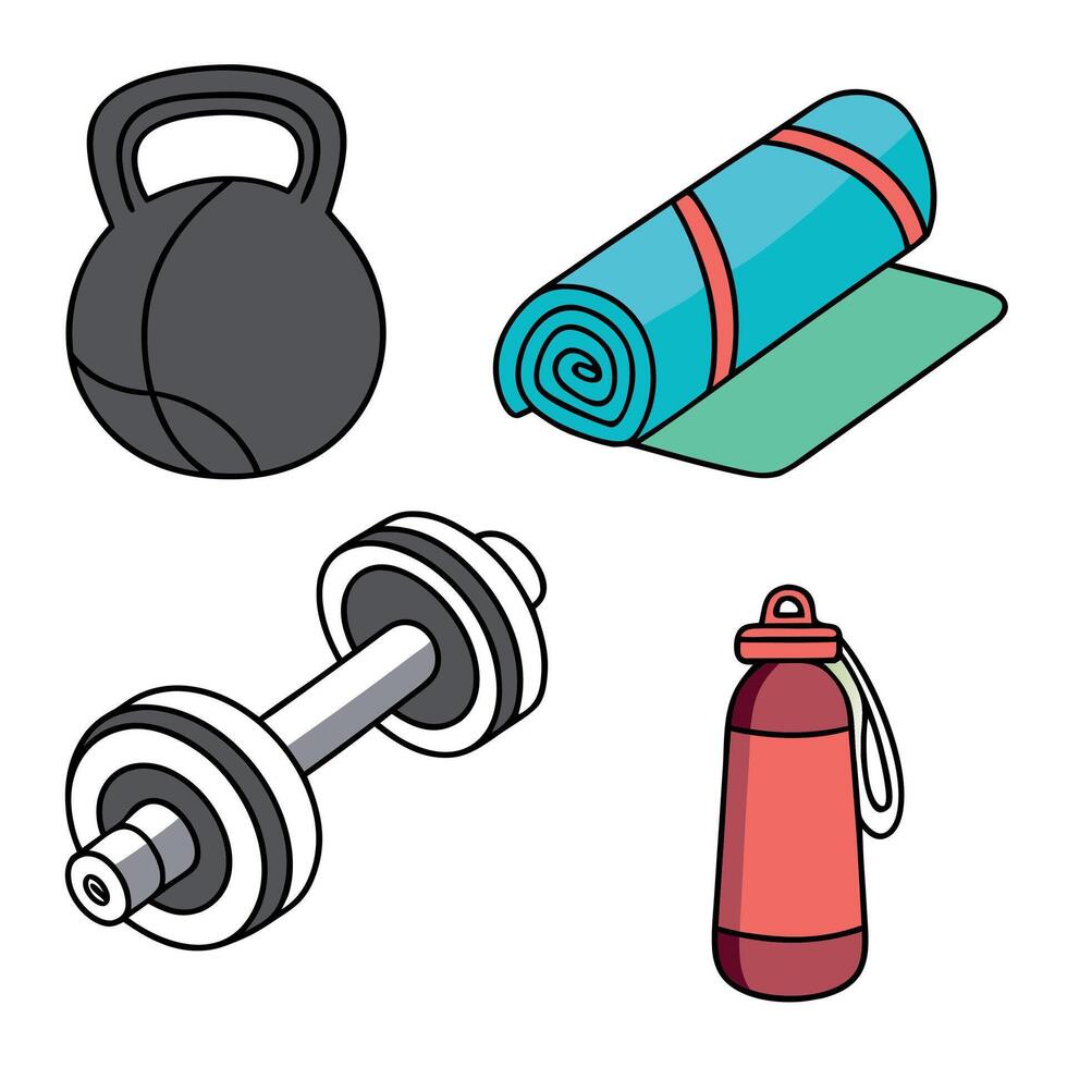 Colorful Fitness Illustration with Gym Essentials vector