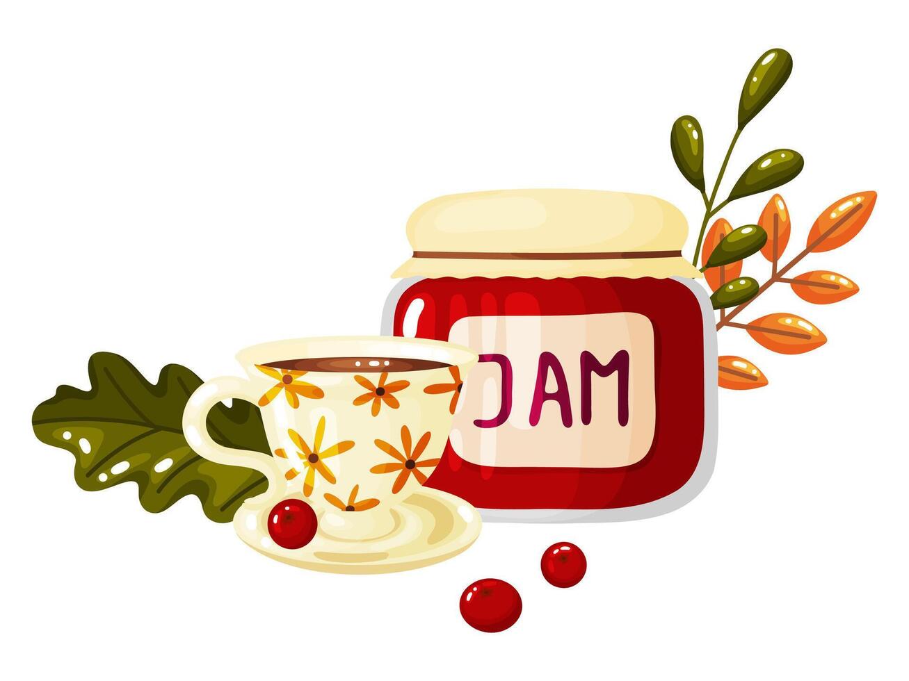 Autumn Tea Cup and Jam Jar Set vector