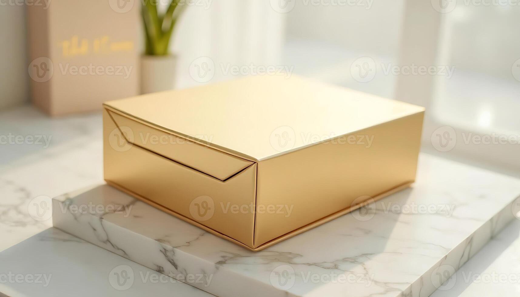 Golden Box on Marble Surface in Bright Setting photo