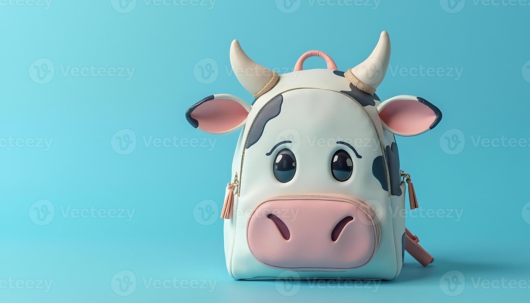 Cow Shaped Backpack on Blue Background for Kids photo