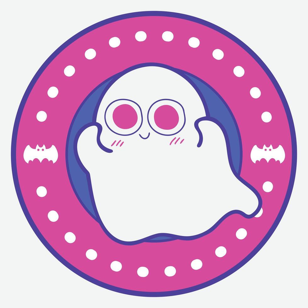 Cute kawaii ghost spooky character halloween badge illustration vector