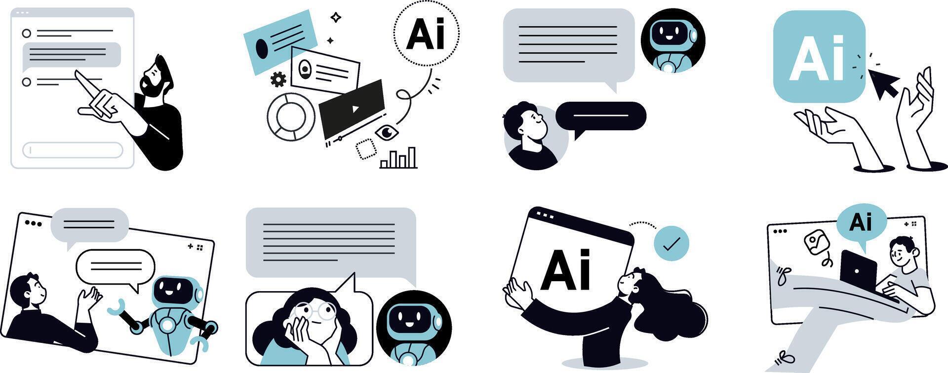 Concepts of ai chatbot, ai assistant, online communication, chat ai, app and services, Artificial Intelligence technology. vector