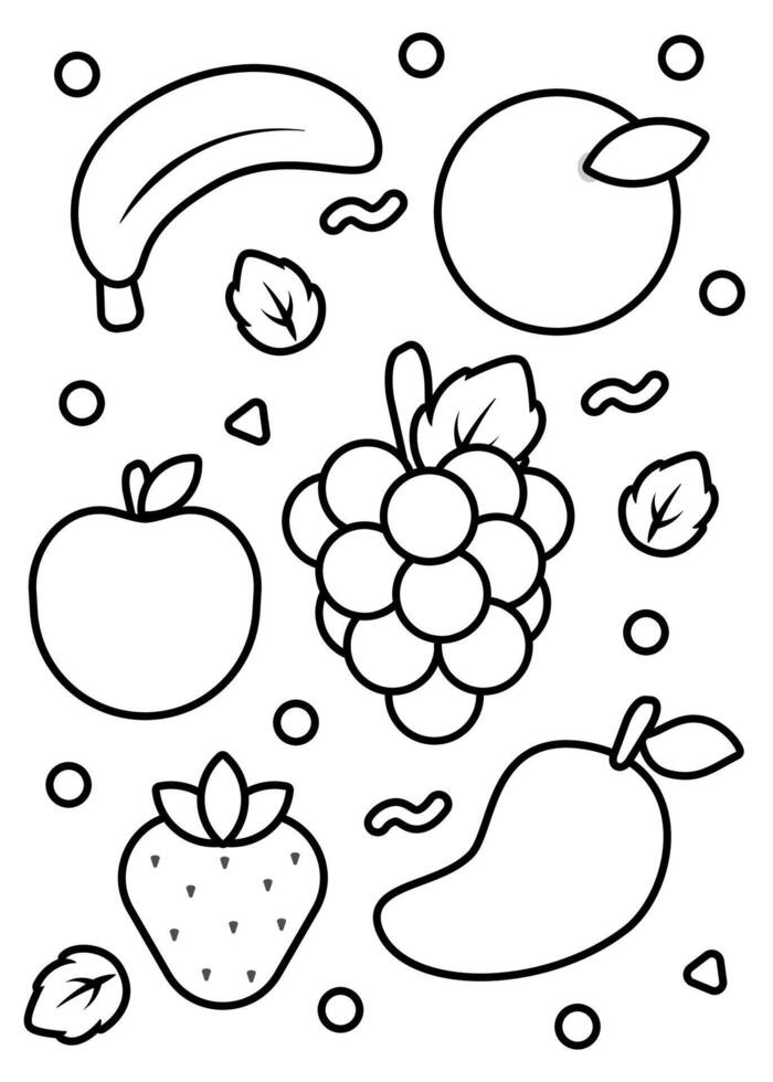 Colorful fruit coloring pages. Children's activity vector