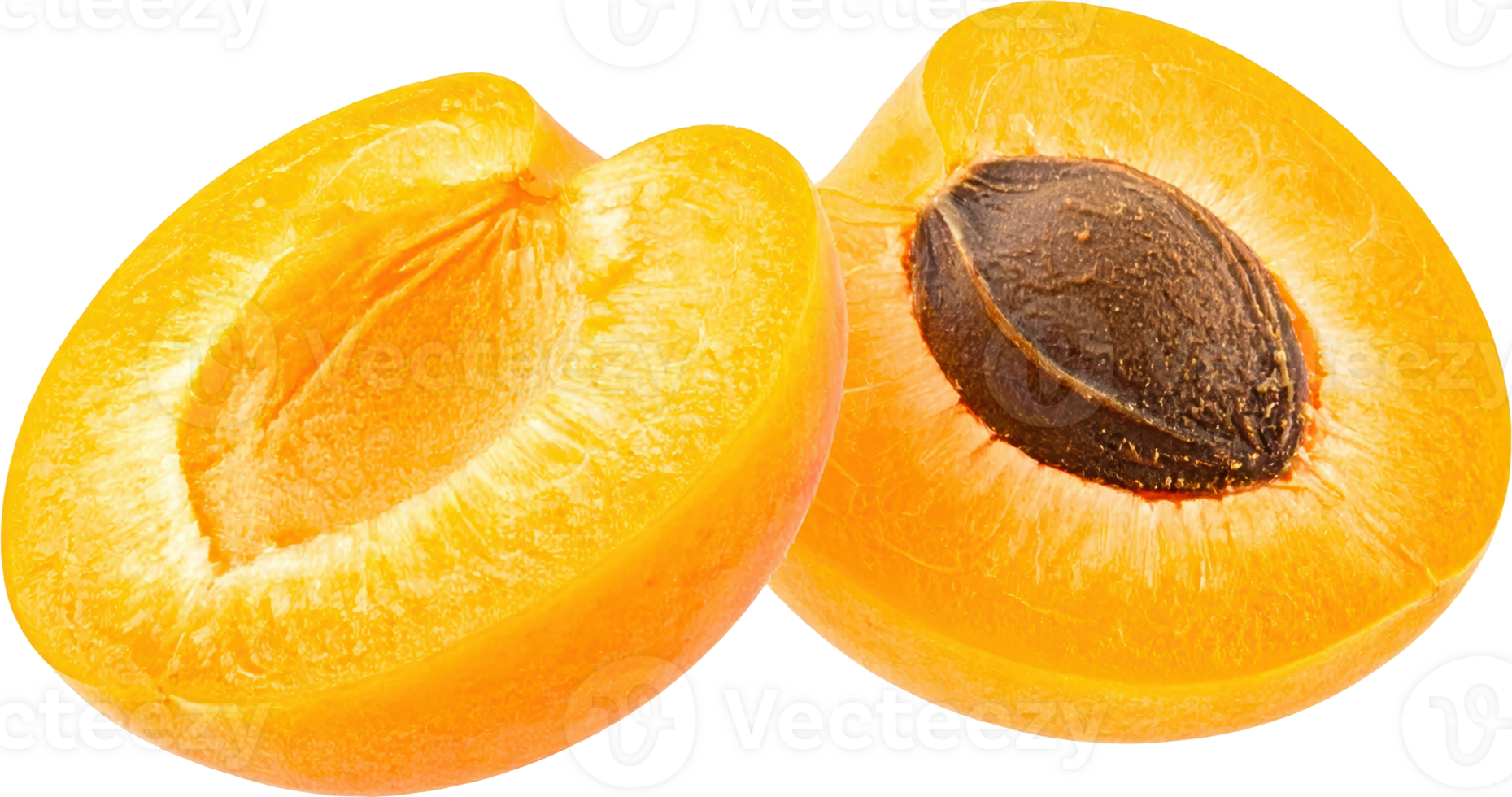 Two Halved Apricots Showing Pit and Flesh Detail png