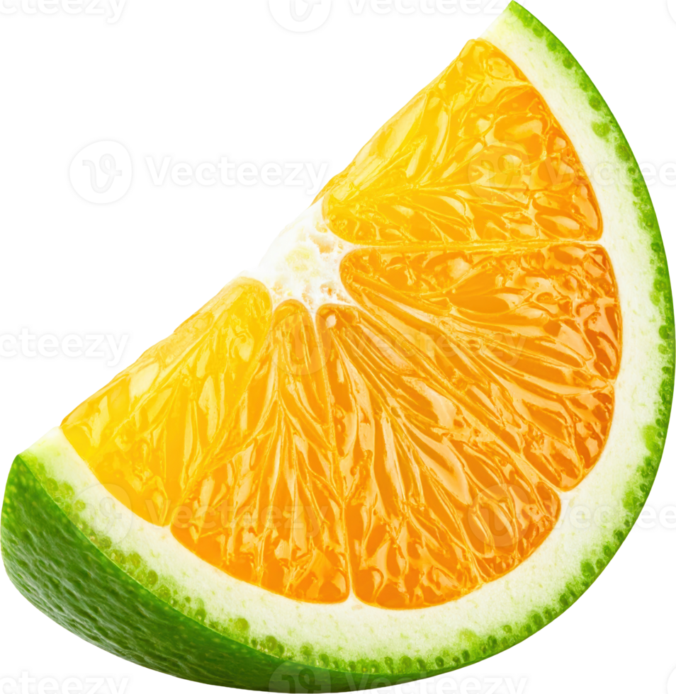 Juicy orange citrus segment vibrant yellow flesh green rind png