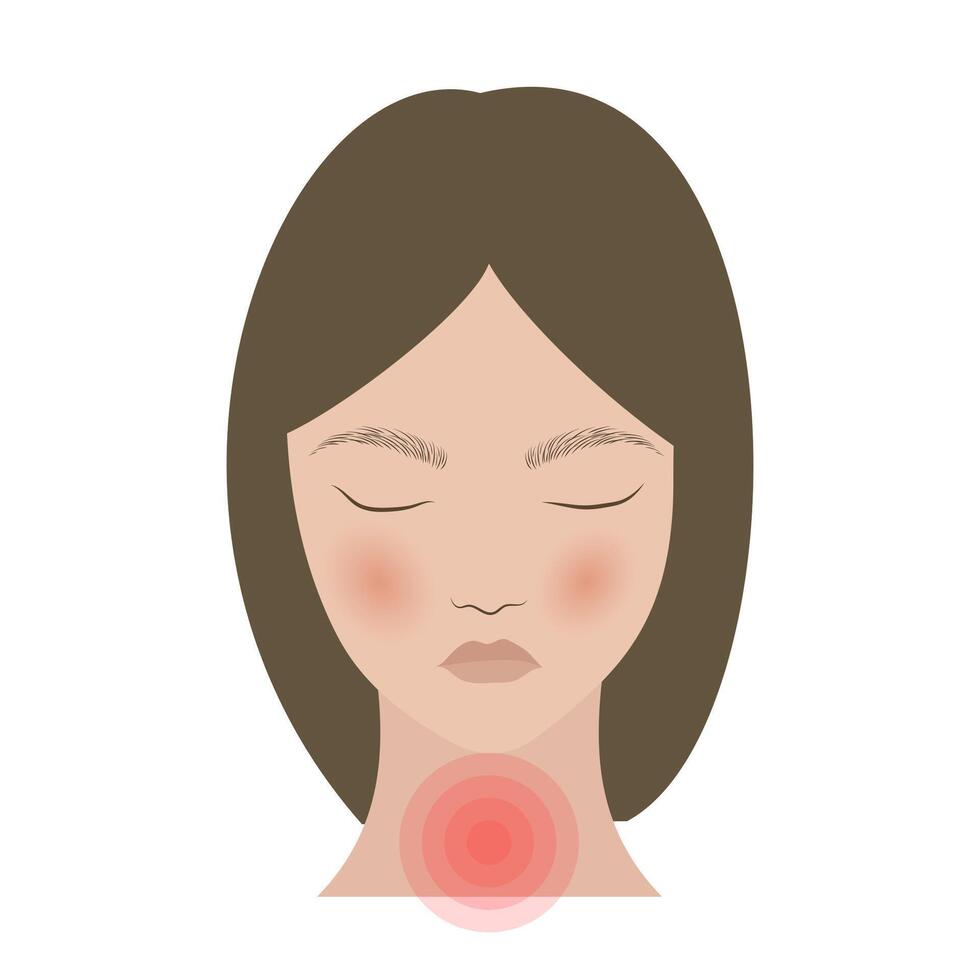 Woman suffering from sore throat and thyroid gland problem vector