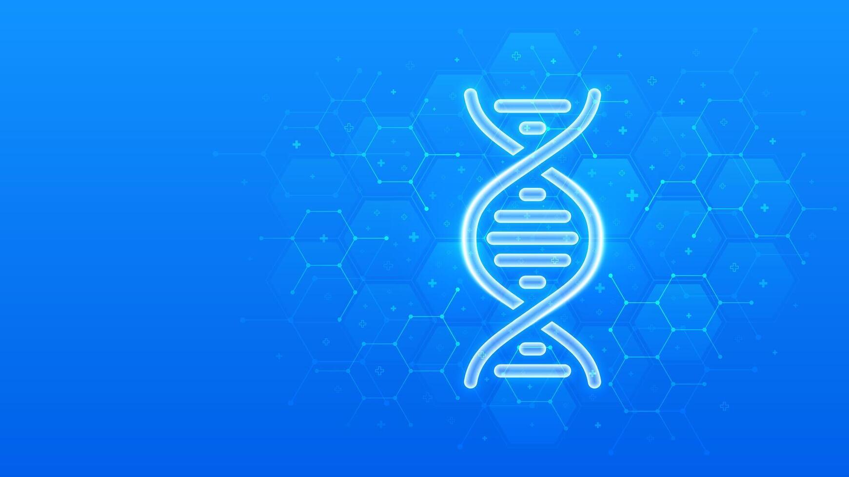 DNA sequence icon. DNA strand. Molecular structure of DNA. Genetic code. Concept of genetics, biotechnology, medical science. Abstract blue medical background with hexagons. illustration. vector