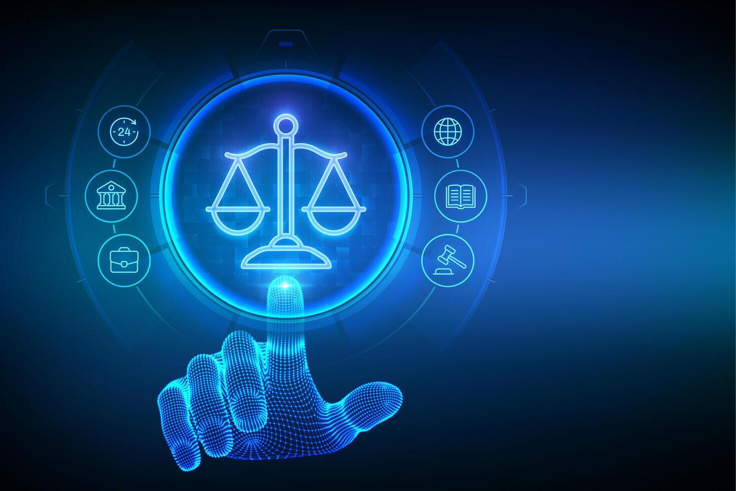 Digital scales of justice concept vector