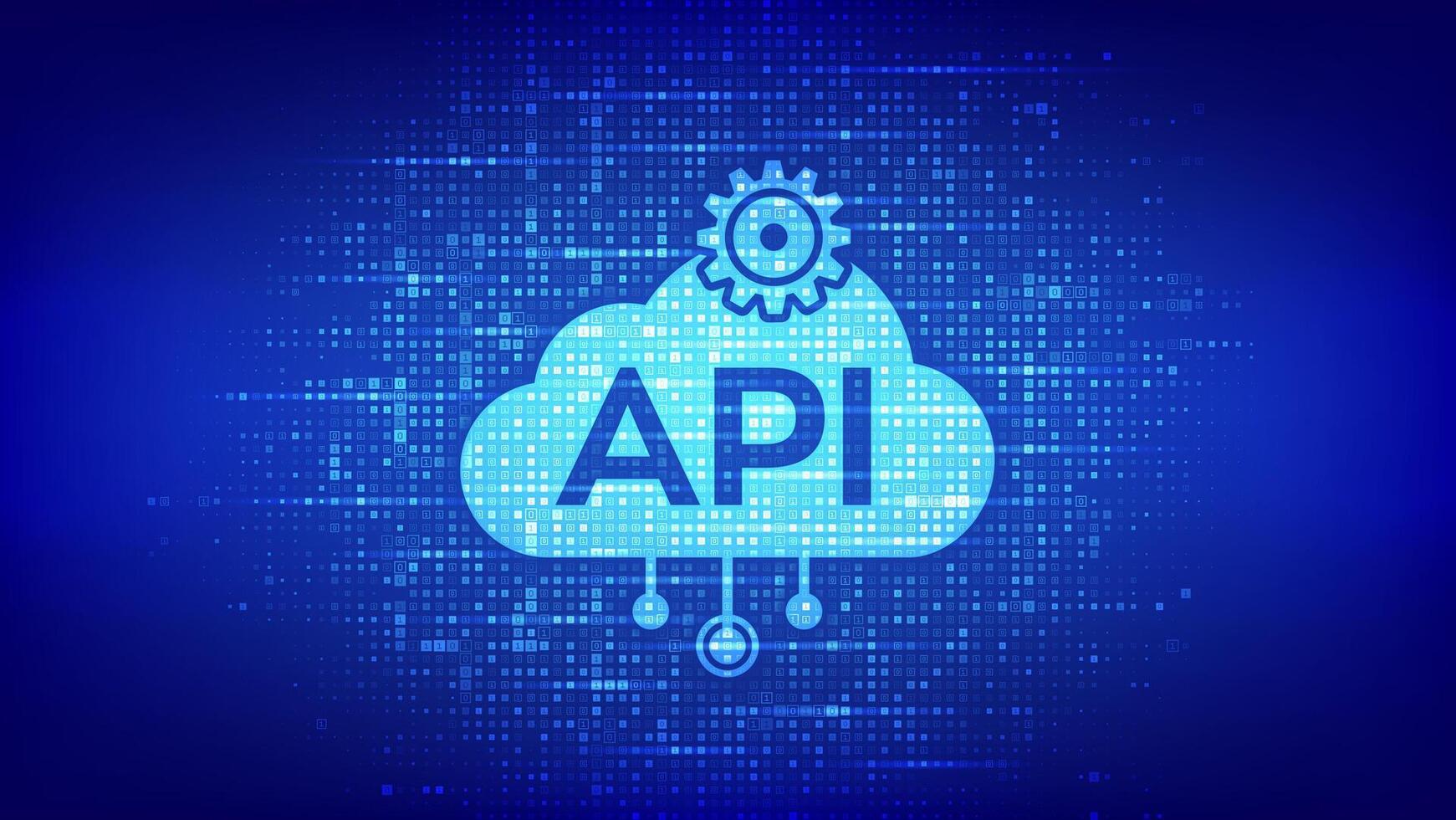 solicitud programación interfaz icono hecho con binario código. api tecnología concepto. software desarrollo herramienta. datos integración. digital binario código antecedentes con dígitos vector