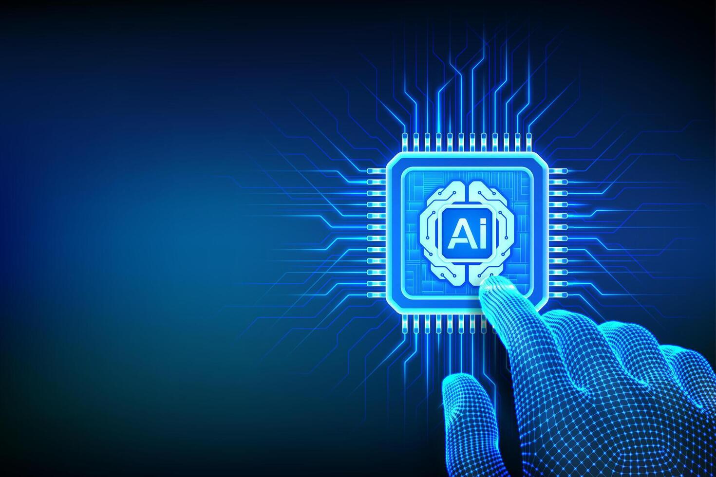 AI chip with a digital hand vector