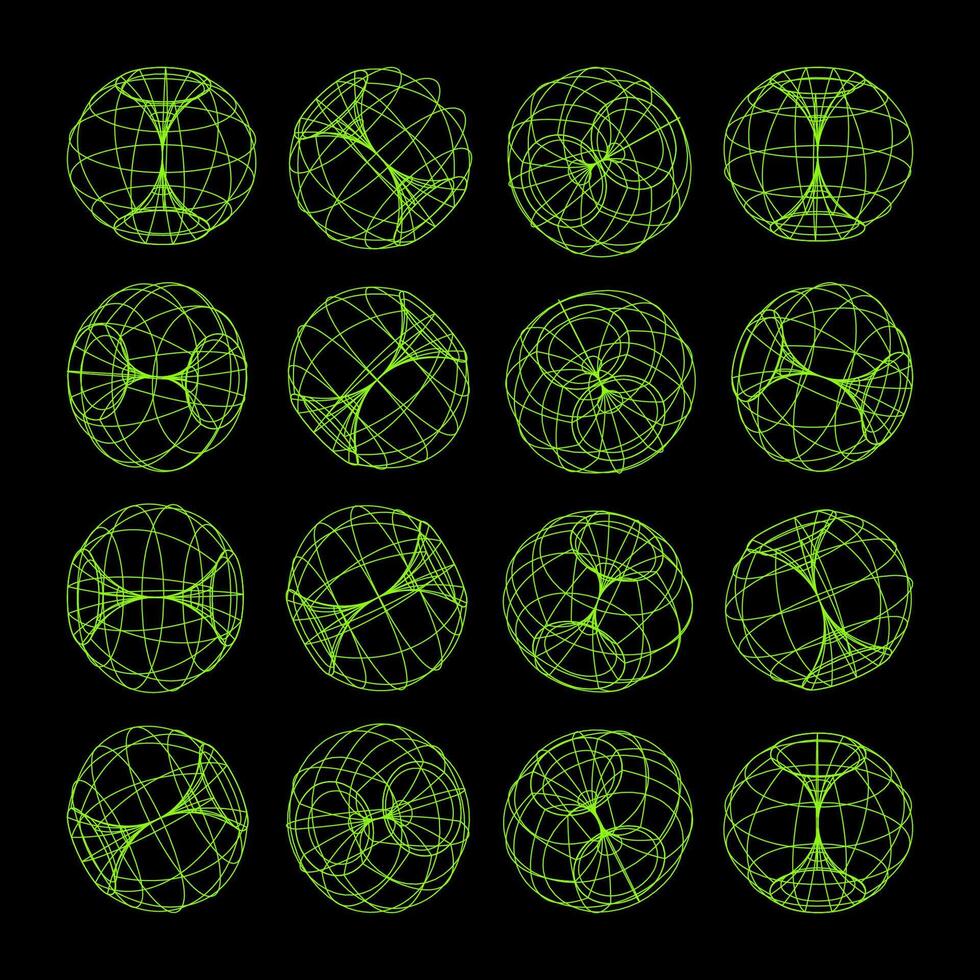 Lined shapes. Perspective mesh, 3d grid. Low poly geometric elements. Retro futuristic design elements, y2k, vaporwave and synthwave style. illustration vector