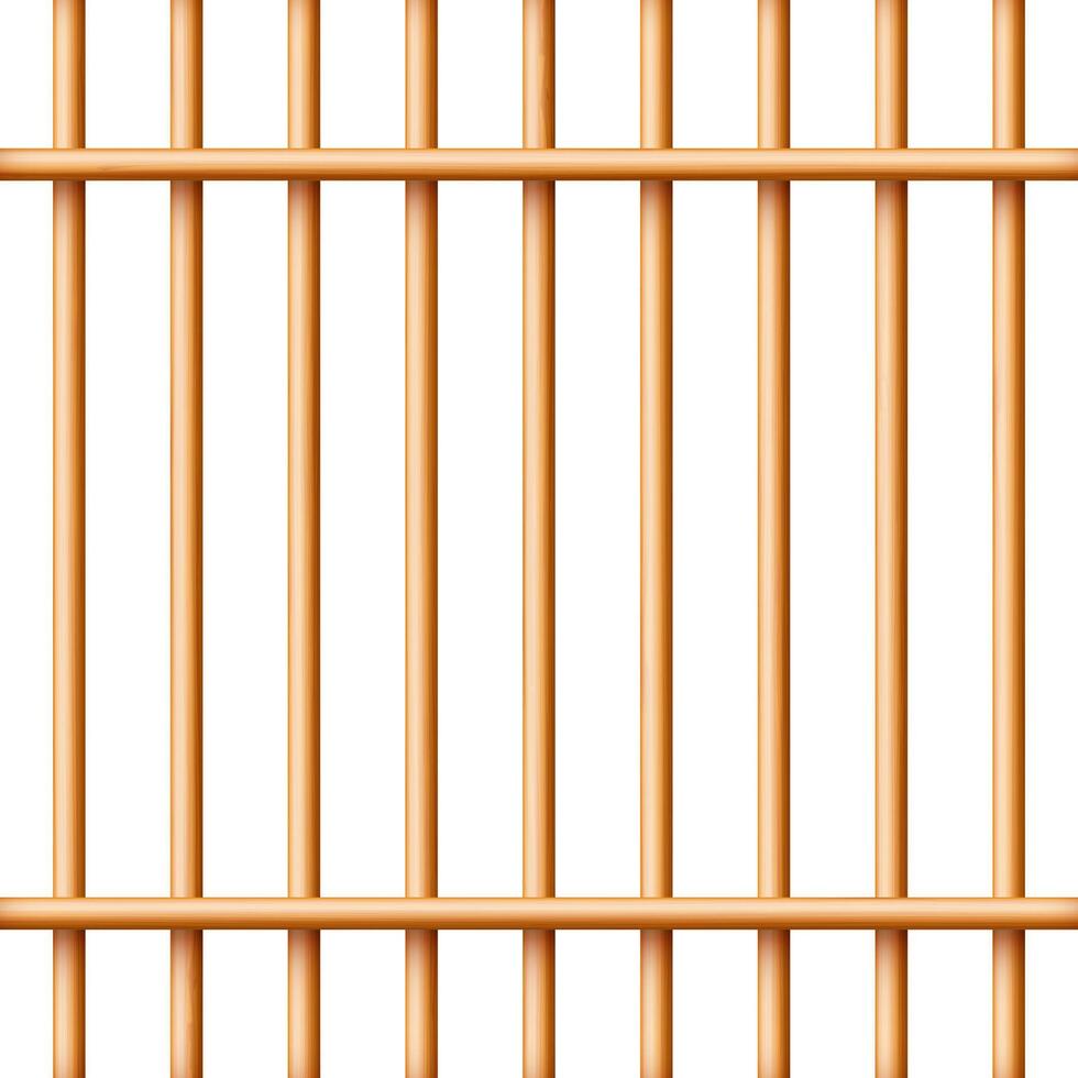 Realistic wooden lattice, rural picket fence. Farm or village house boundary, garden enclosing planks. Detailed wooden jail cage. Criminal background mockup. Creative illustration vector