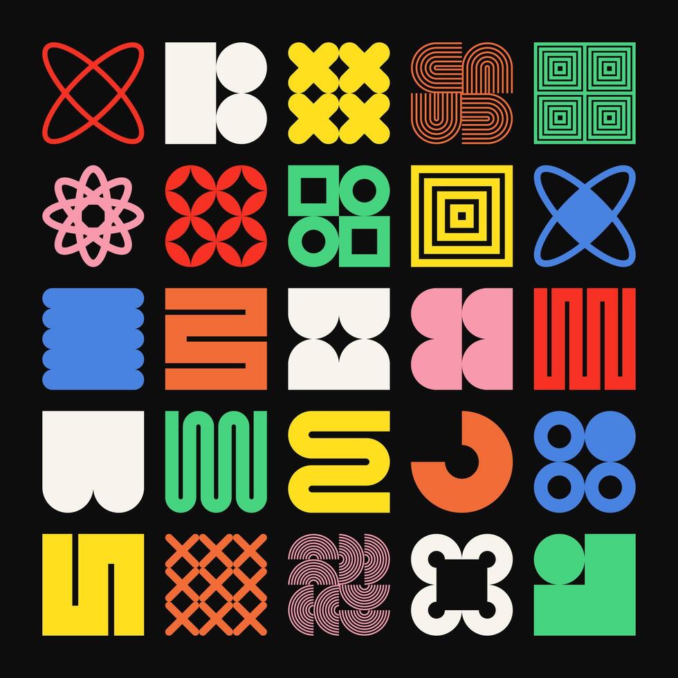 Geometric shapes, symbols. Simple primitive elements and forms. Retro design, trendy contemporary minimalist style. illustration vector