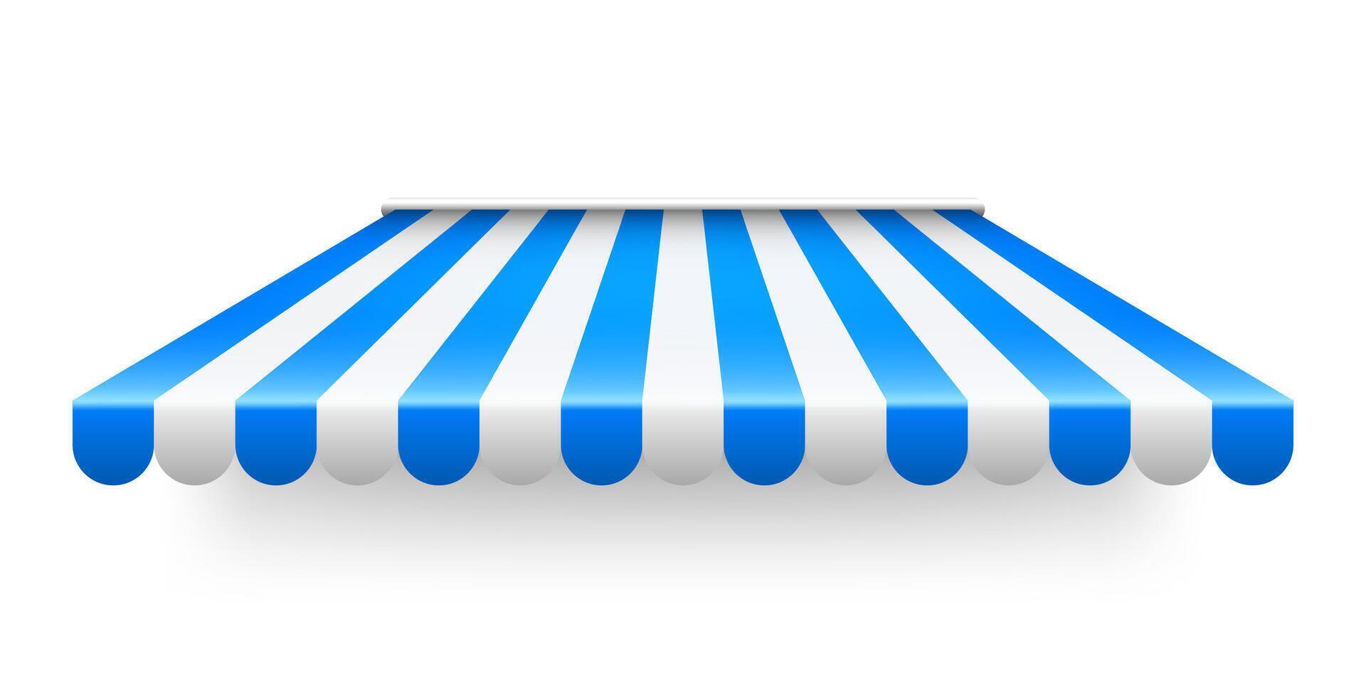 Shop sunshade isolated on white background. Realistic striped cafe awning. Outdoor market tent. Roof canopy. Summer street store. illustration. vector