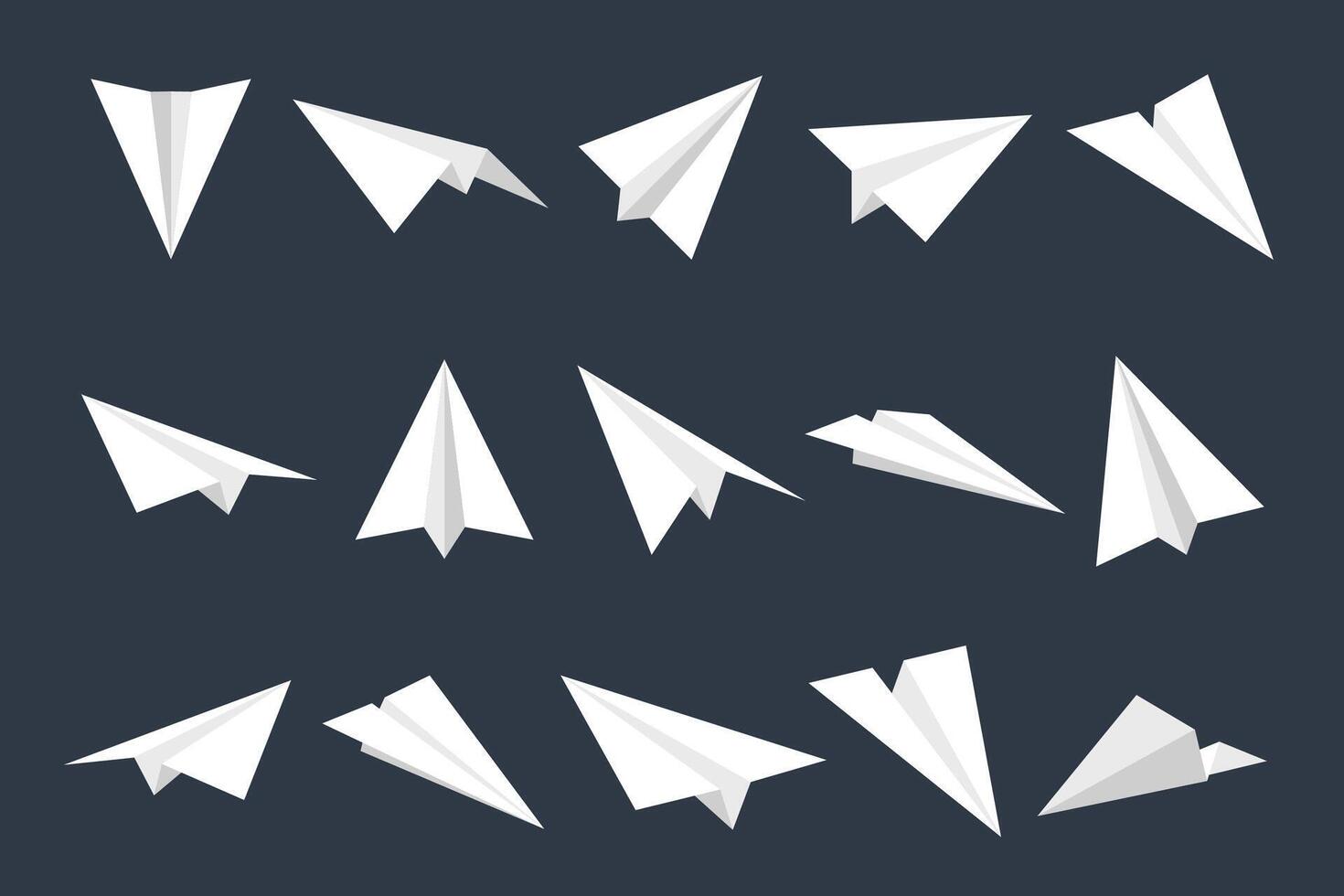 White paper planes collection. Handmade origami aircraft in flat style. Paper toy for a child. Business concept element, project startup and goal achievement. illustration vector
