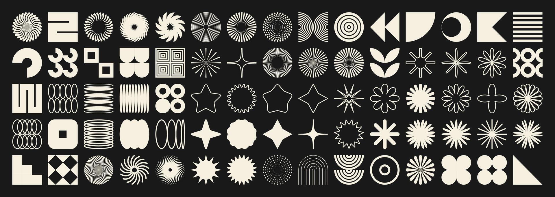 Brutalist geometric shapes, symbols. Simple primitive elements and forms. Retro design, trendy contemporary minimalist style, y2k. illustration vector