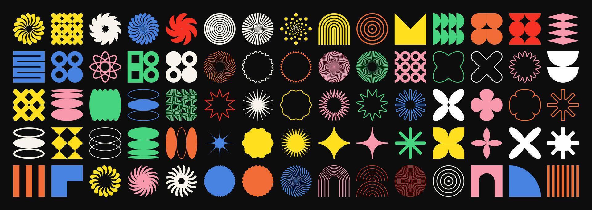 Geometric shapes, symbols. Simple primitive elements and forms. Retro design, trendy contemporary minimalist style, y2k. illustration vector