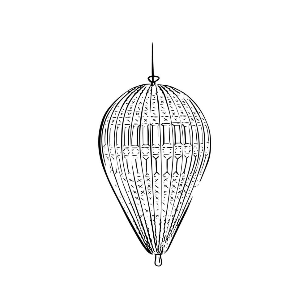 Crystal globe chandelier drawing in black line. vector