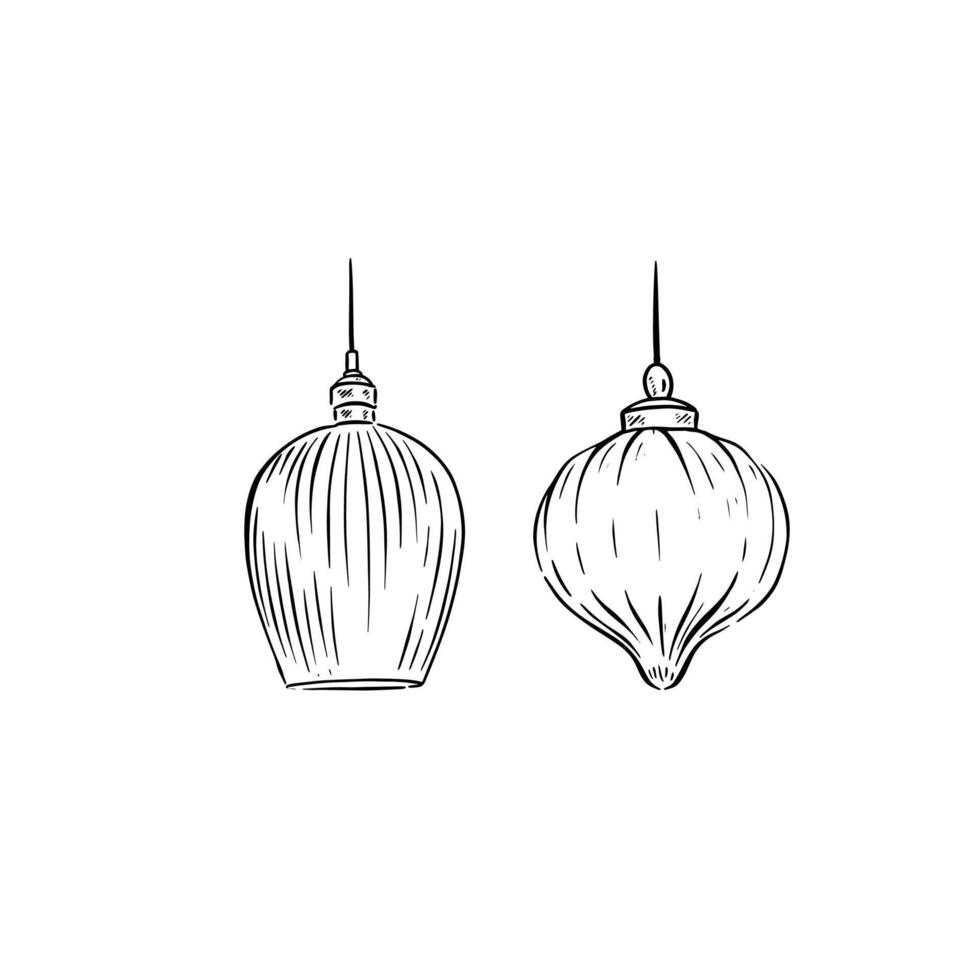 Two glass hanging lights in different styles. vector