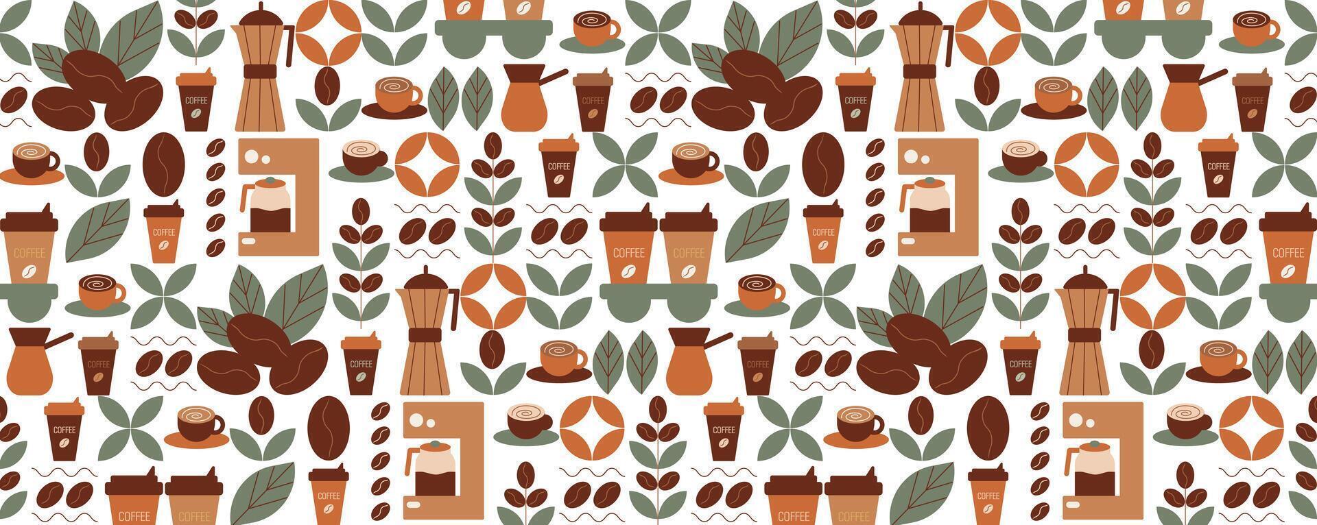 Coffee cups and beans pattern design vector