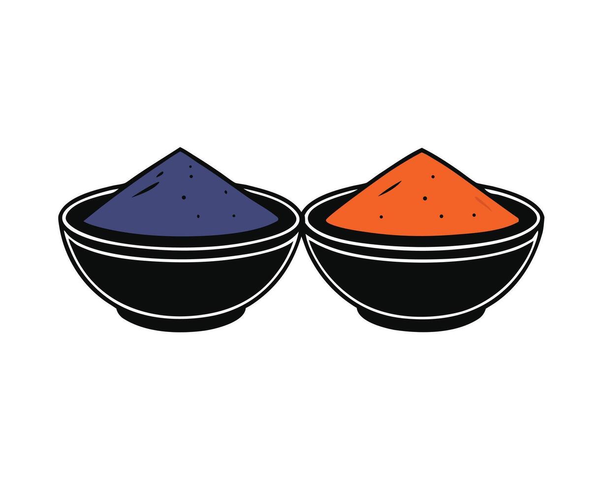 Two bowls filled with orange and blue powder representing color powder celebration illustration vector