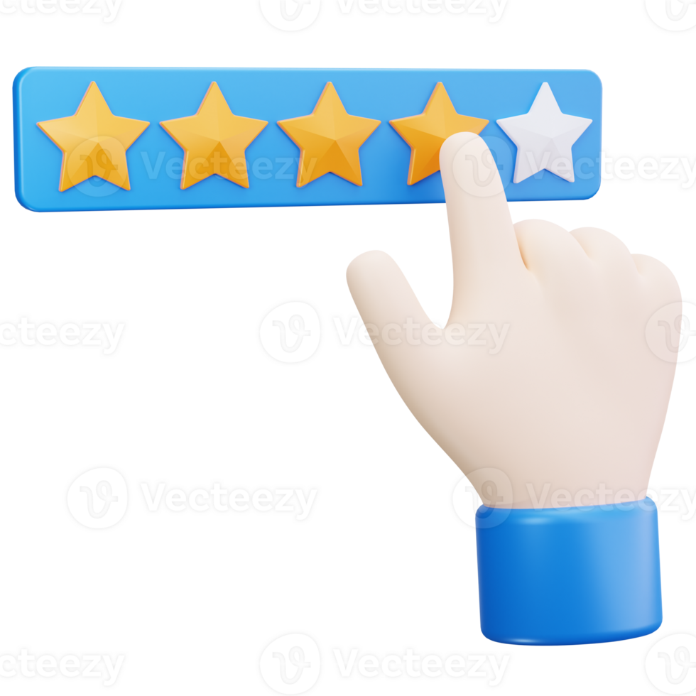 3D Icon Hand Selecting Four Stars png