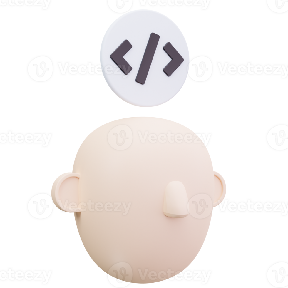3D Icon Coding Knowledge Inside Head png