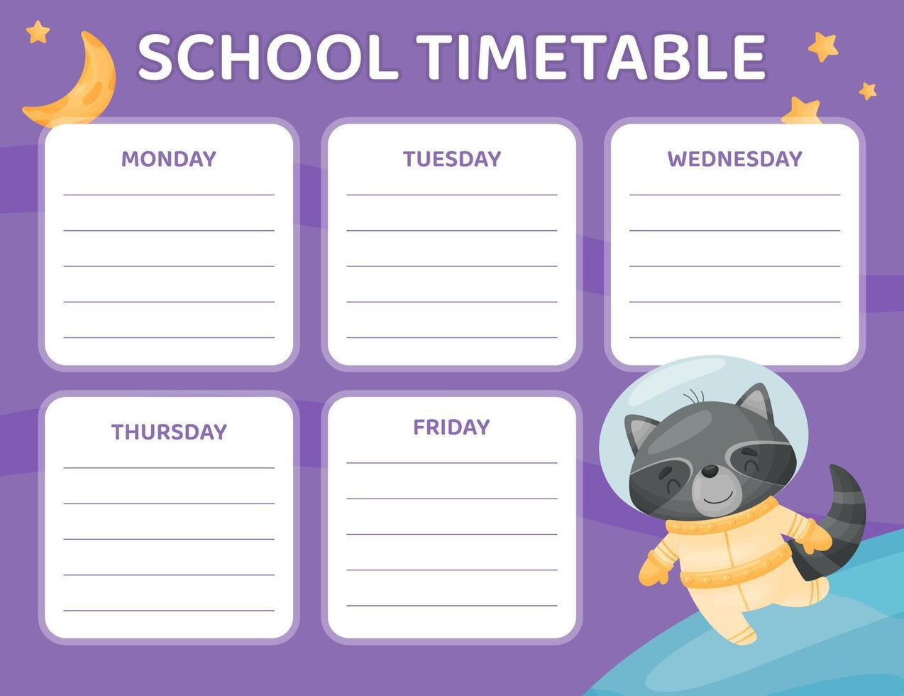 Space Animal in Spacesuit School Timetable Design Template vector