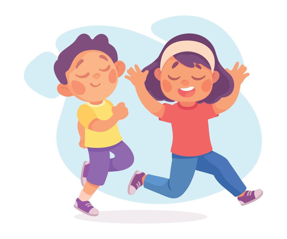 Happy Boy and Girl Character Run Outdoor Illustration vector