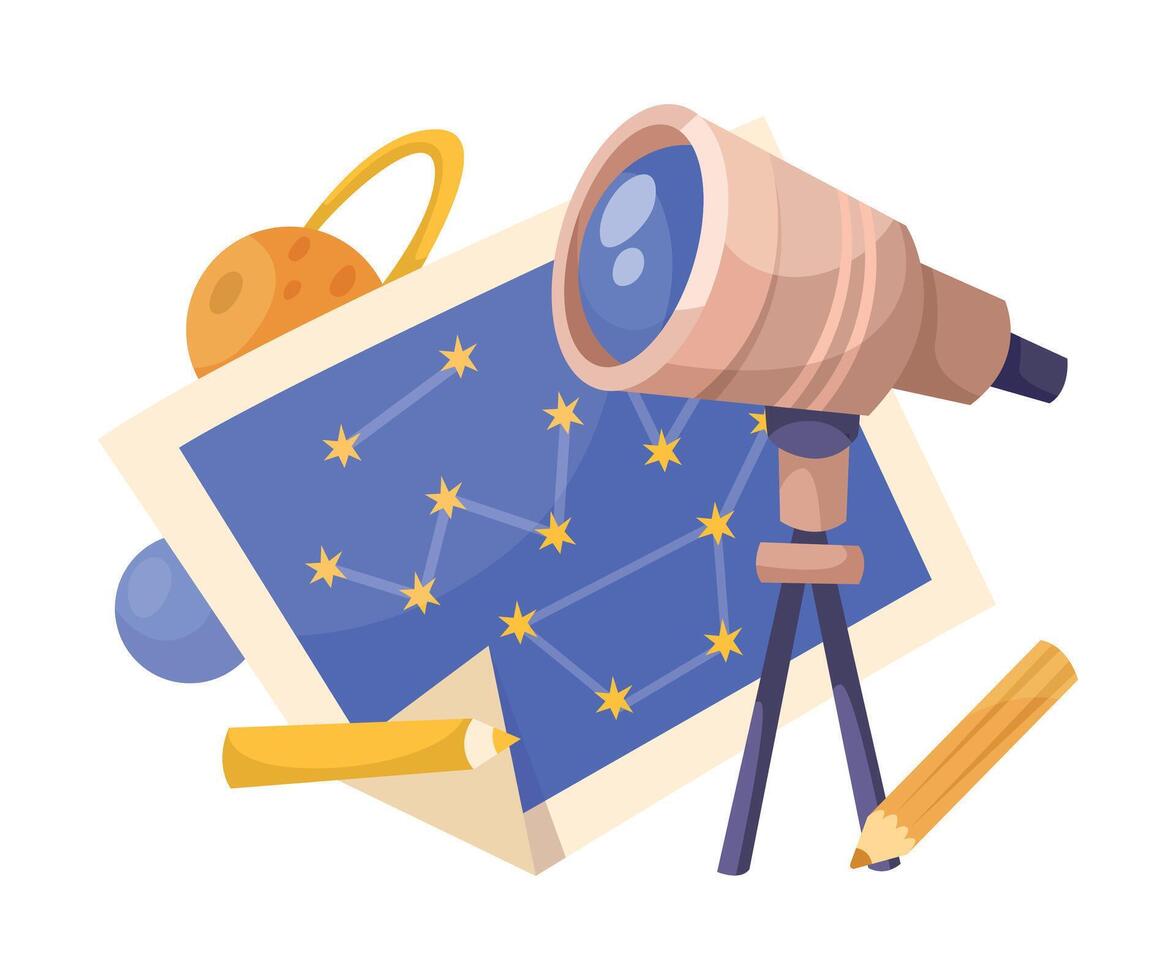 Telescope with Constellation as School Education Item and Supply Composition Illustration vector