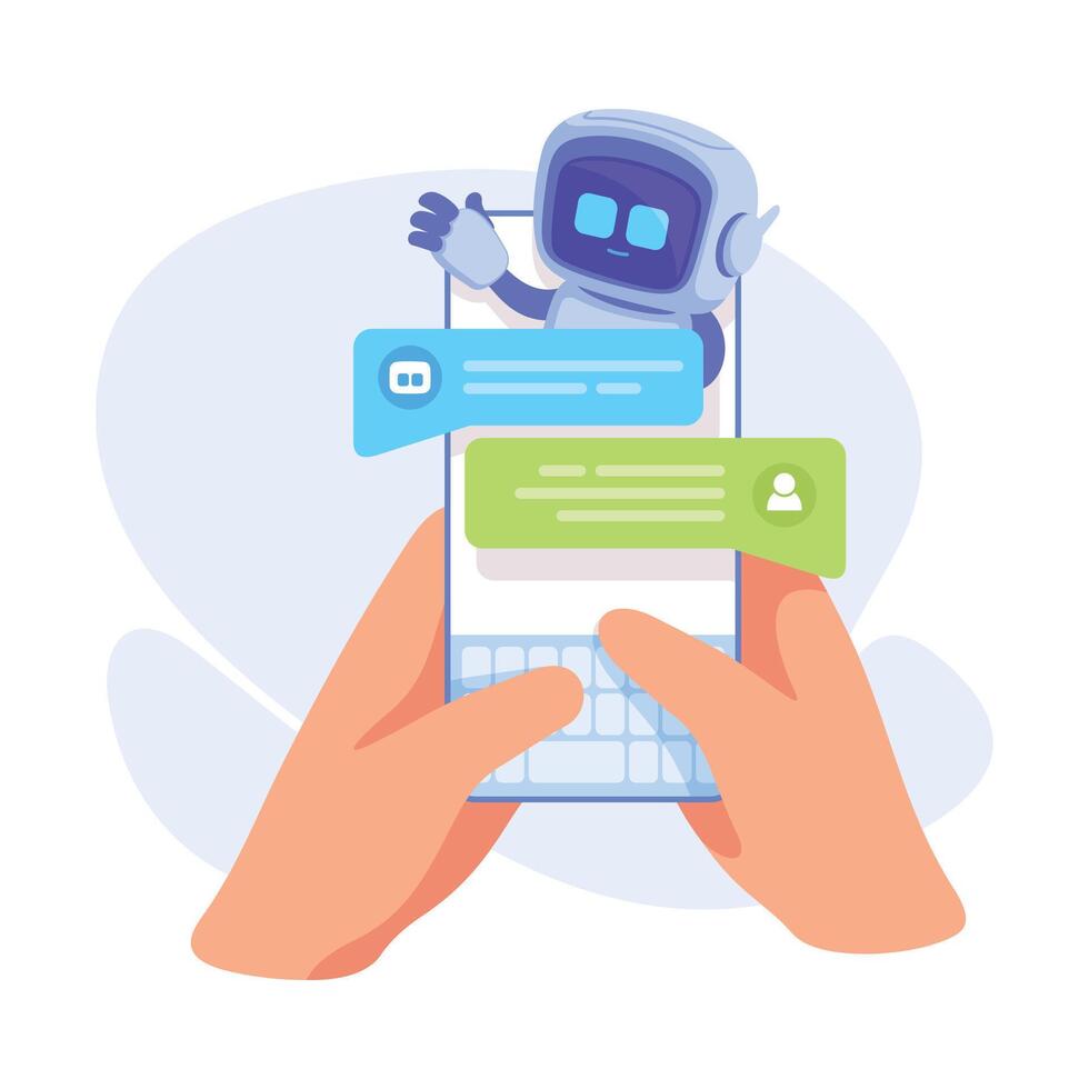 Human Hand Use Robot in Chat as Smart Android Assistant Machine Illustration vector