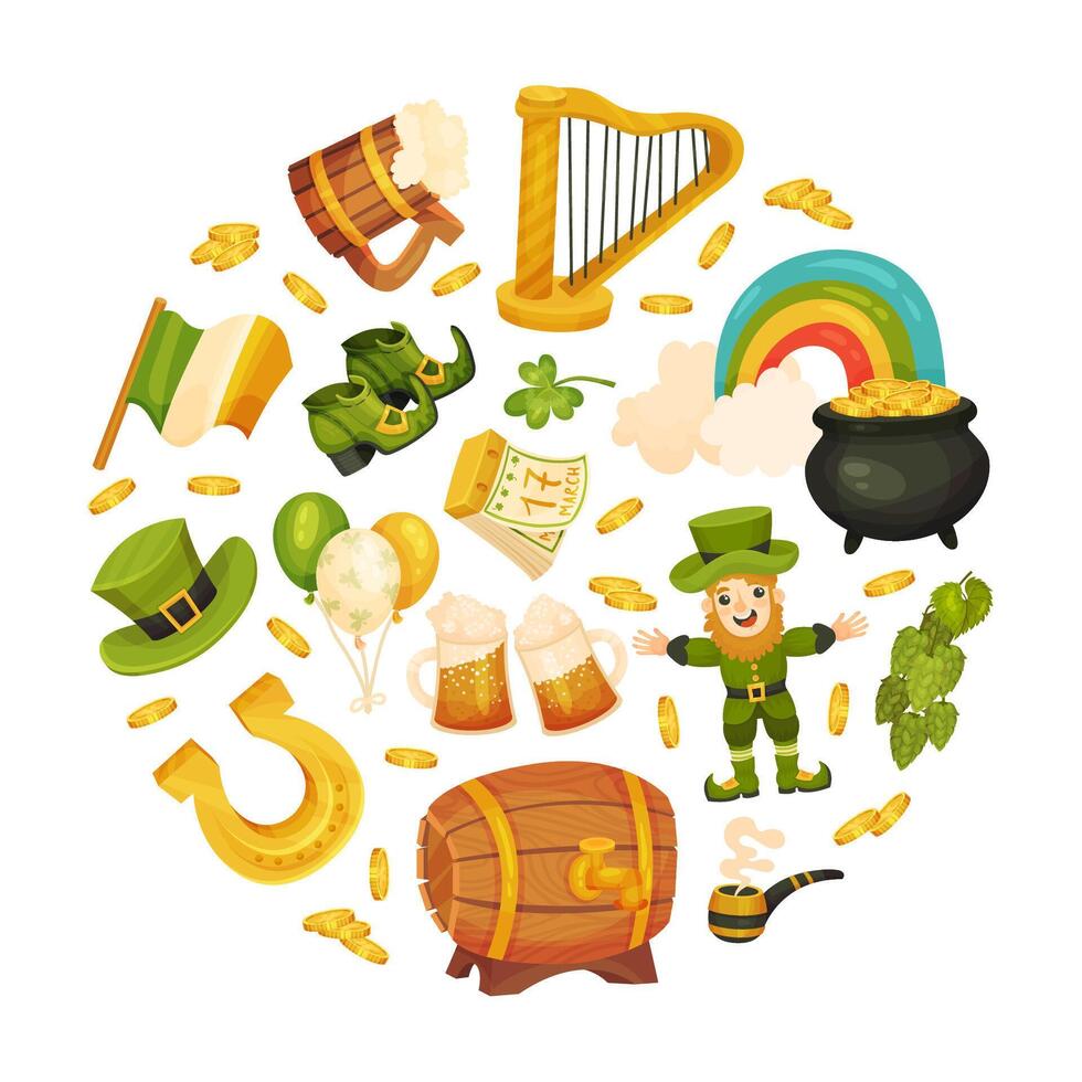 St. Patrick's Day festive icons collection vector