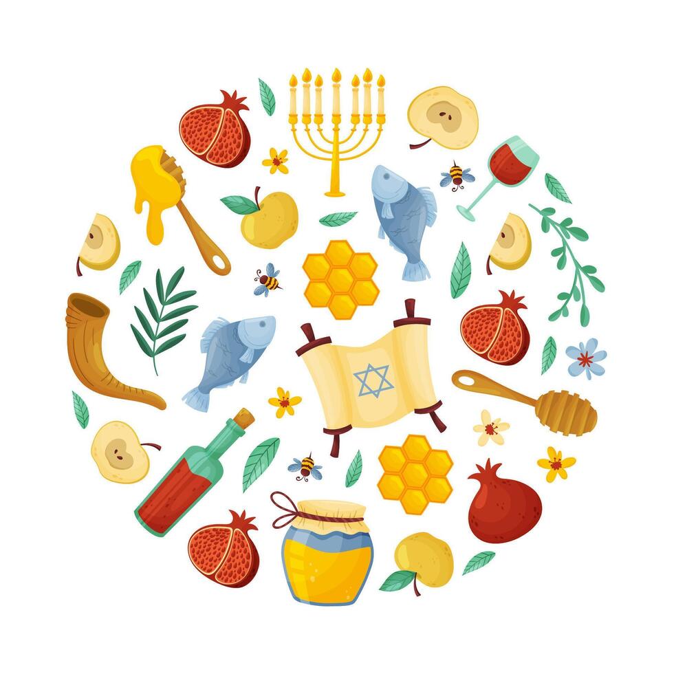 Symbols for Jewish New Year celebration vector