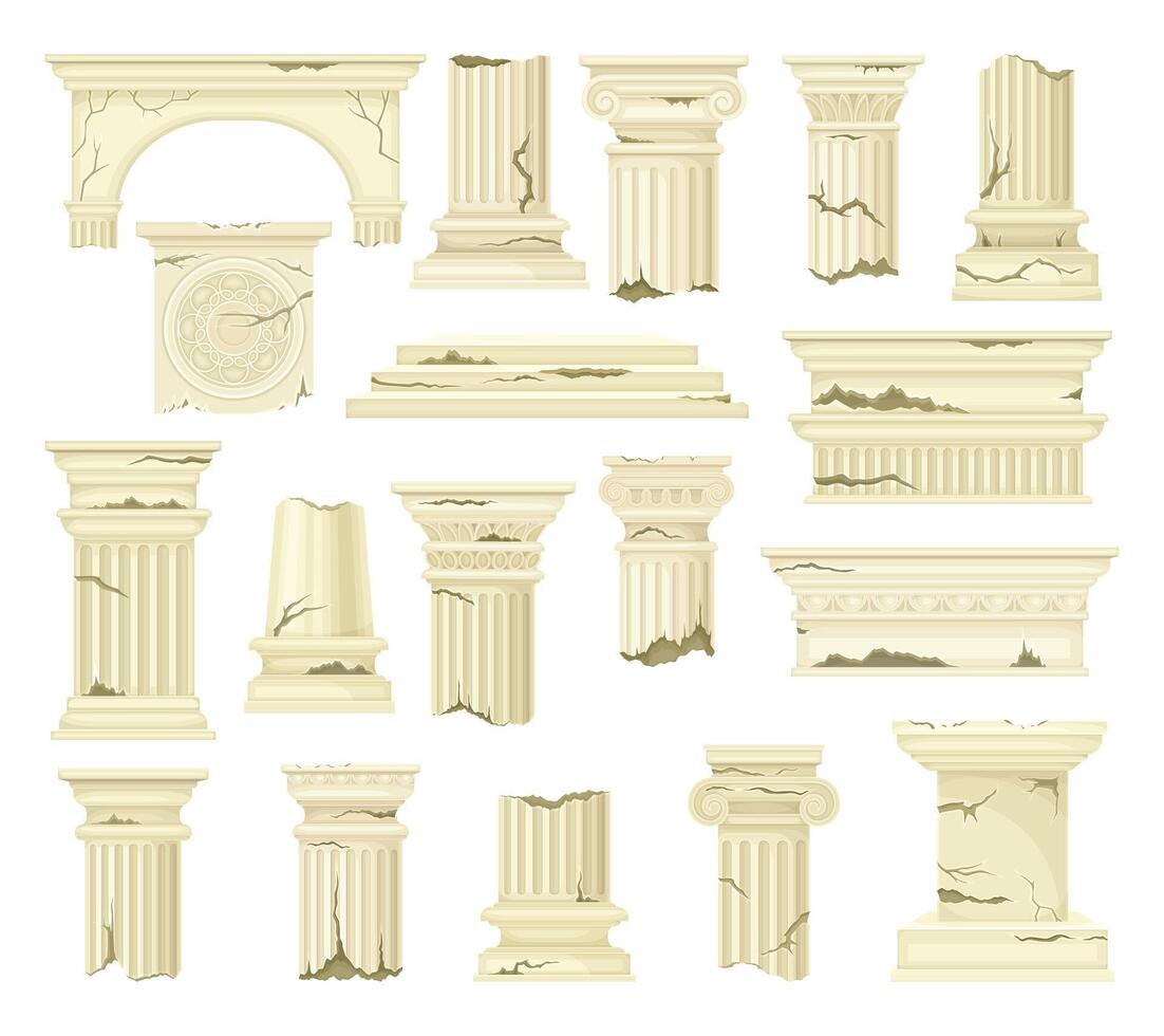 Ancient columns with cracks and designs vector