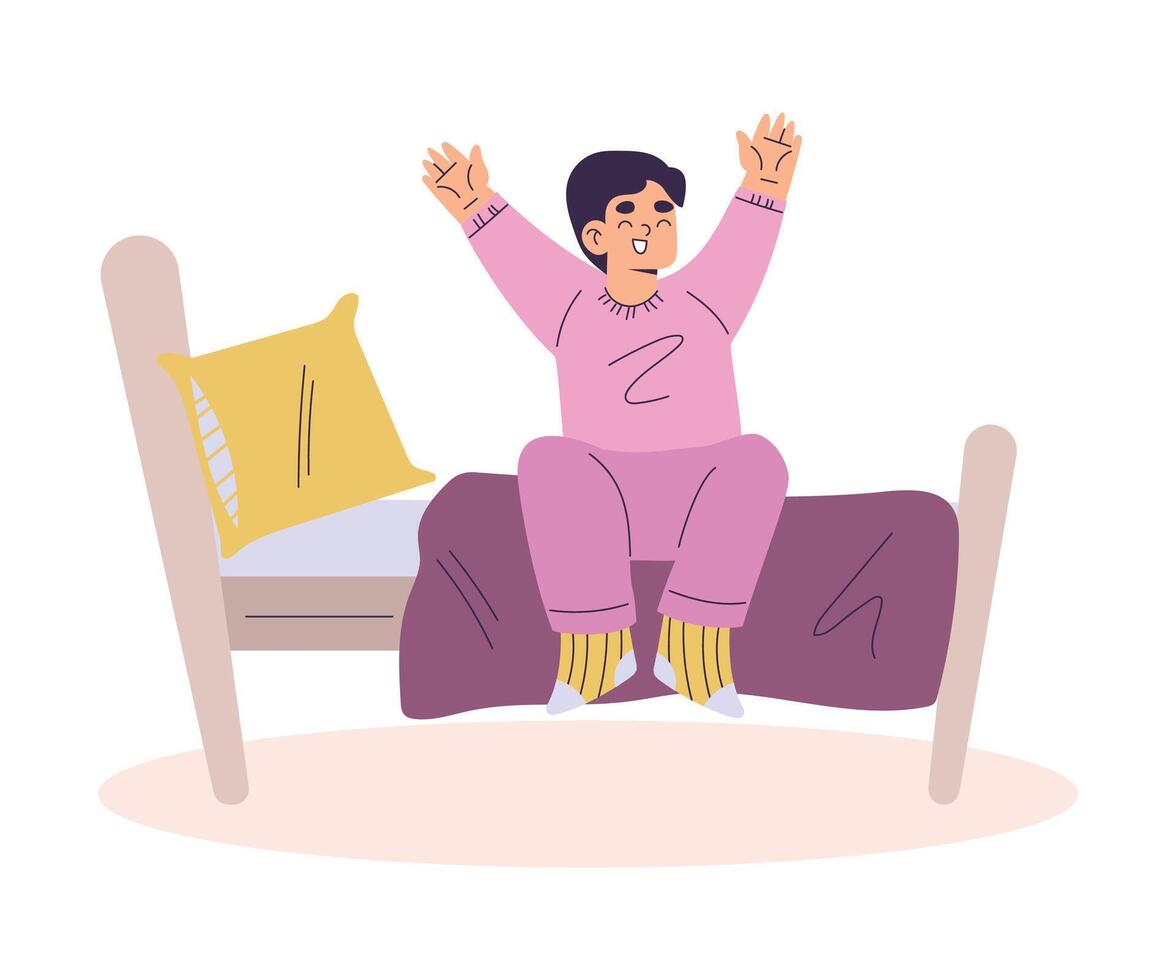Boy Character Wake Up in the Morning Have Schedule and Daily Routine Activity Illustration vector