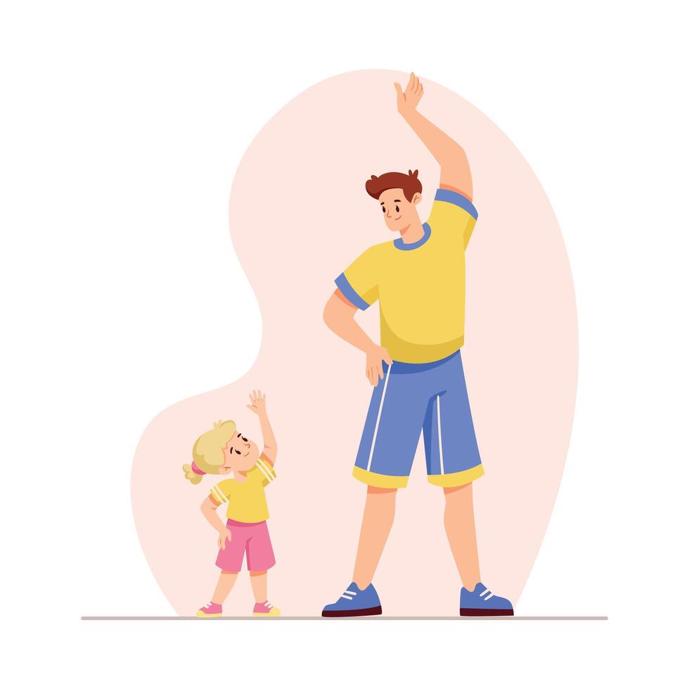 Father with Daughter Stretching Body Do Sport and Physical Activity Illustration vector